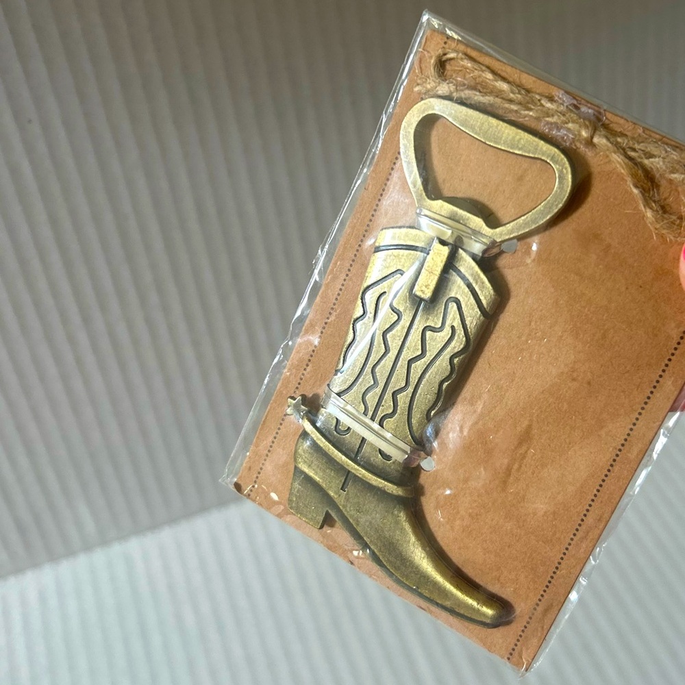 Bronze Cowboy Boot Metal Bottle Opener - Brass Finish